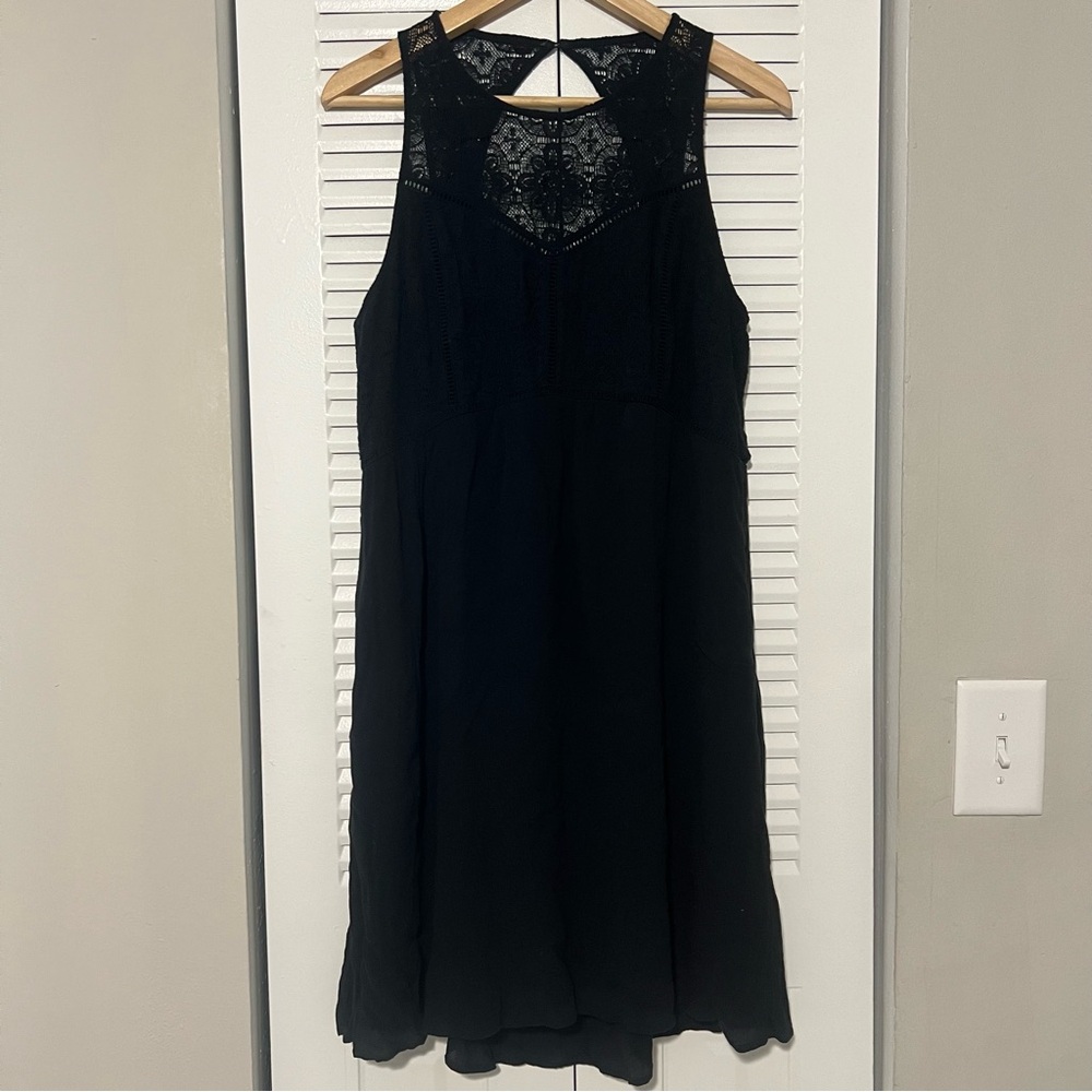 Abercrombie & Fitch Sleeveless Lace Cutout Babydoll Smock Black Dress Size XL